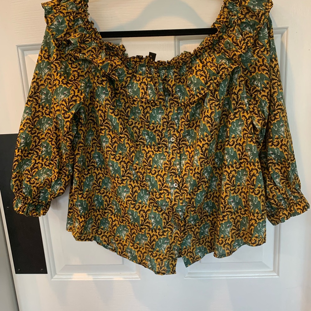 J.Crew 100% Cotton button down shirt with gathering at neckline and sleeves